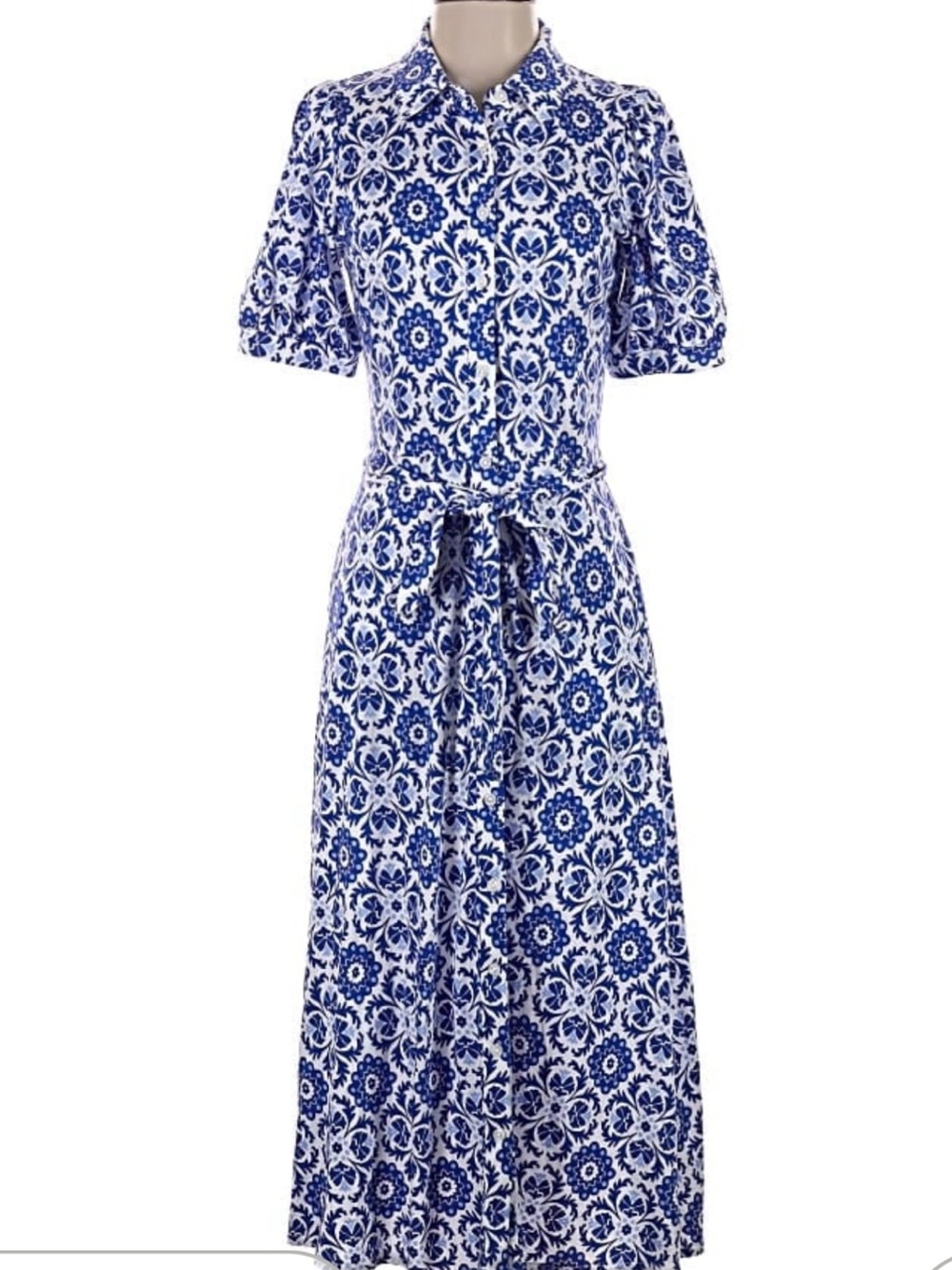 Boden Blue and White Printed Maxi Shirt Dress